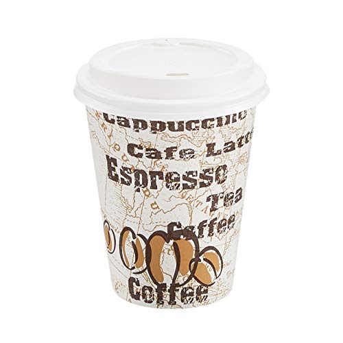 100 Pack Amazon Basics Disposable 12oz Coffee Cups with Lids