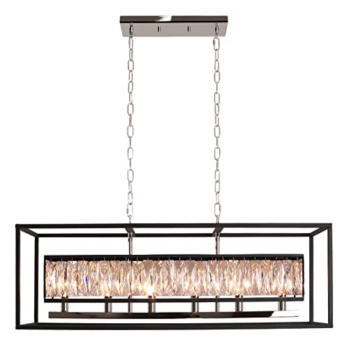 6-Light Modern Crystal Rectangle Chandelier Dining Fixture