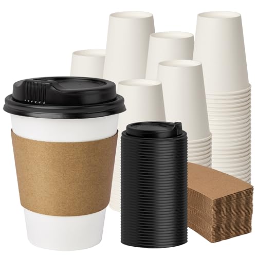 100 Pack 12 oz Disposable Coffee Cups with Lids
