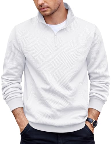 Men's 1/4 Zip Quilted Long Sleeve Polo Sweatshirt (9 Colors)