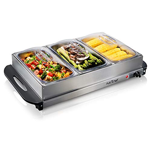 3 Tray Stainless Steel Buffet Warmer Server with Lids