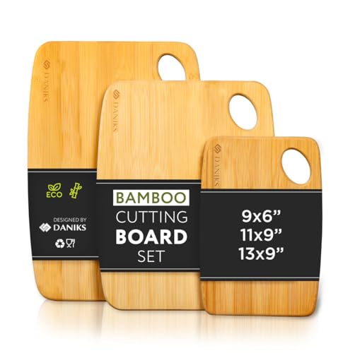 3 Pack Organic Bamboo Cutting Board Set with Groove