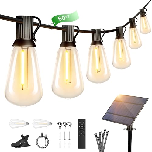 60FT Solar Globe String Lights Outdoor with Remote