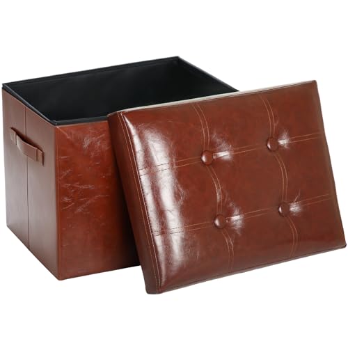 Storage Ottoman Footrest Stool with Padded Seat, Foldable