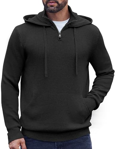 Men's Knitted Turtleneck Slim Fit Pullover Hoodie Sweater