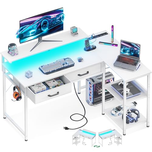 L Shaped Gaming Desk with Drawers and USB Ports