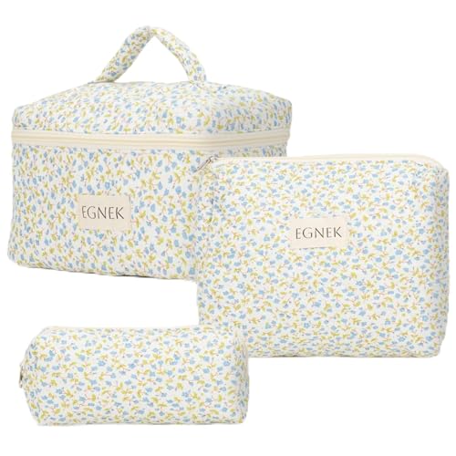 3 Pack Quilted Makeup Bags Travel Cosmetic Organizer Set