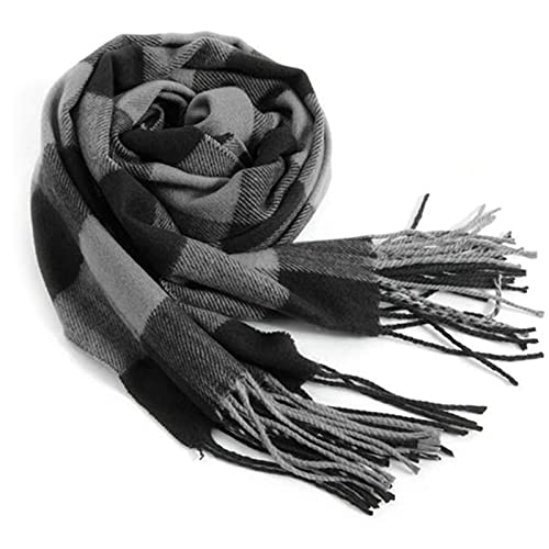 Men's Winter Plaid Scarf Soft Warm Tassel Edge