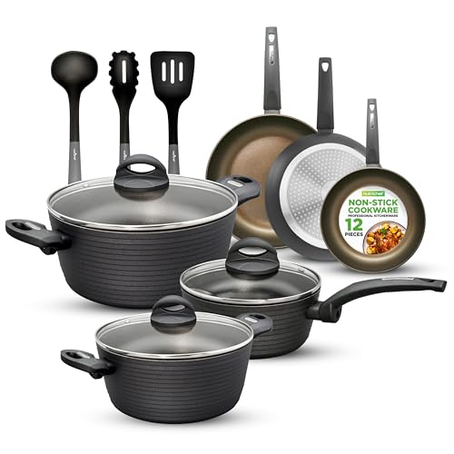 12 Piece Nonstick Cookware Set with Lids and Utensils