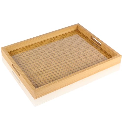 Rattan Rectangular Serving Tray with Handles, 17.3 Inch