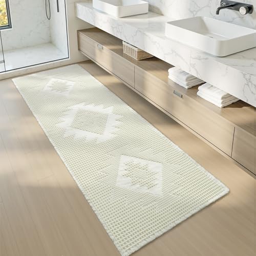 Waffle Bathroom Runner Rug, Super Absorbent Bath Mat 72"