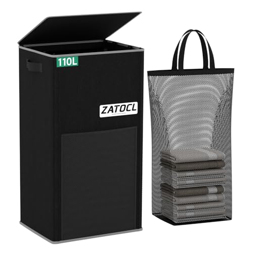 110L Large Collapsible Laundry Hamper with Lid Bags