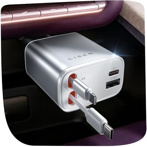 4-in-1 Retractable Car Charger for iPhone USB C