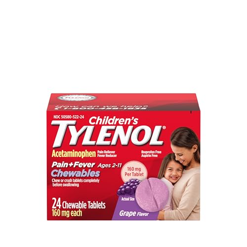 24 Chewable Tablets Tylenol Kids Pain Fever Relief