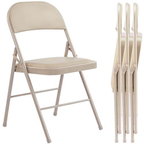 4 Pack Folding Leather Padded Metal Chairs Indoor Outdoor