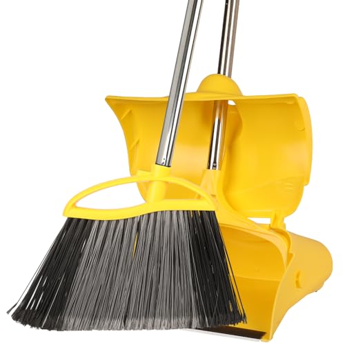 Heavy Duty Outdoor Broom and Dustpan Set, Long Handle