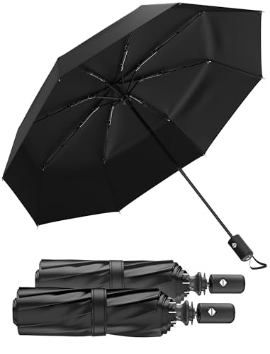 2 Pack Windproof Compact Travel Umbrella, Auto Open Close