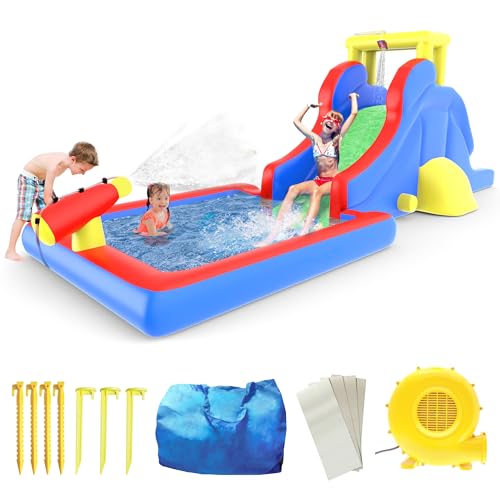 PicassoTiles Inflatable Water Slide Park with Pool Area