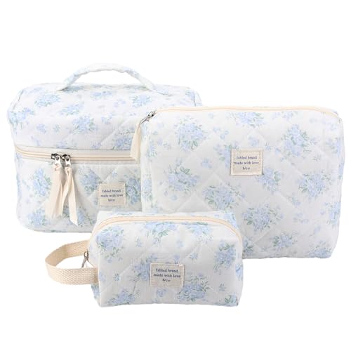 Quilted Floral Cotton Makeup Bag Cosmetic Pouch Organizer
