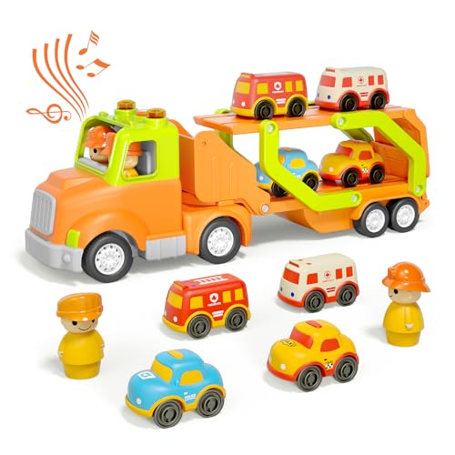 Friction Powered Toy Truck with 4 Mini Cars