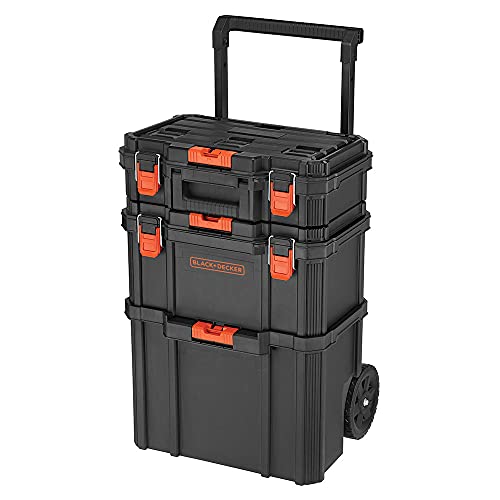 3 Piece Stackable Tool Storage System with Rolling Tote