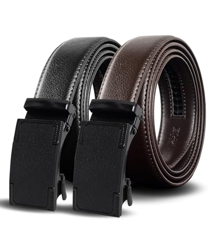 2 Pack Men's Leather Ratchet Belts No Holes