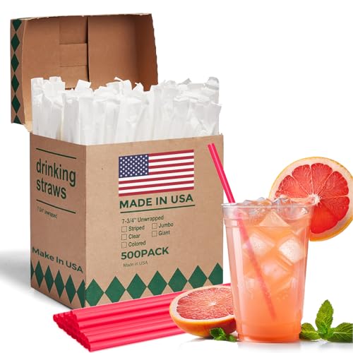 500 Pack Disposable Plastic Drinking Straws, Individually Wrapped