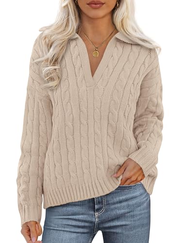 Cable Knit Chunky V Neck Sweater Pullover Jumper