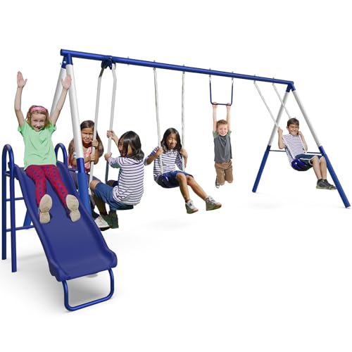 Sportspower Outdoor Metal Swing Set with Slide