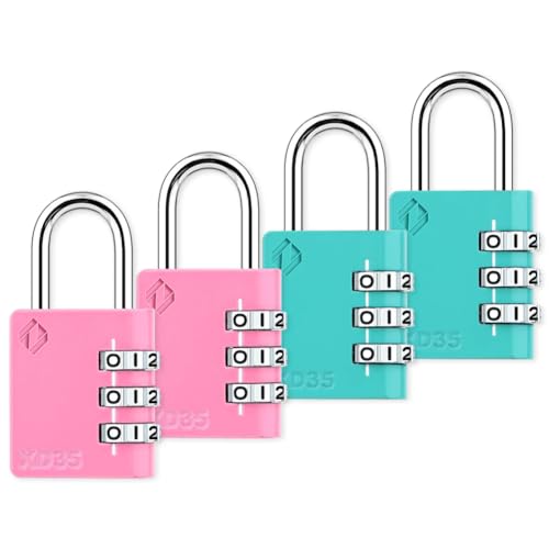 4 Pack Combination Padlocks, 3-Digit Locker Locks