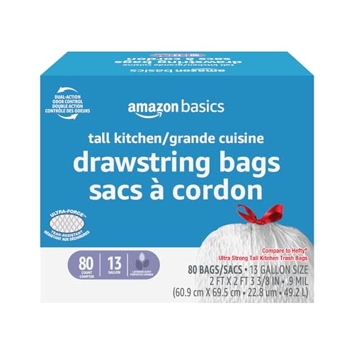 Amazon Basics 13 Gallon Tall Kitchen Trash Bags 80 Count