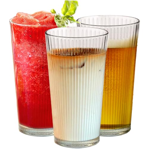 10 Pack 16oz Ribbed Drinking Glasses Dishwasher Safe
