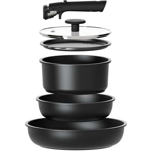 6 Piece Nonstick Stackable Pots and Pans Set