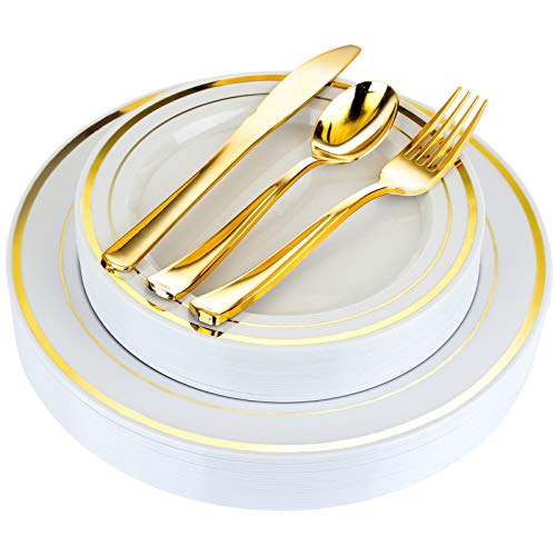 25 Pack Fancy Disposable Plates with Silverware Set