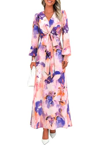 Boho Floral Maxi Dress Long Sleeve V Neck Belted (6 Colors!)