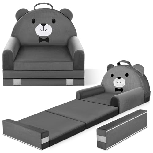 Kids Foldable Sofa Bed with Washable Cover, Bear Design