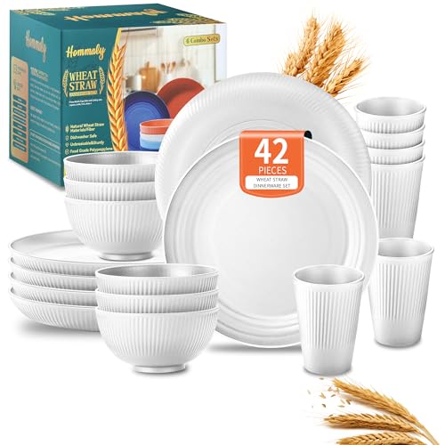 42 Piece Wheat Straw Dinnerware Set Plates Bowls Cups
