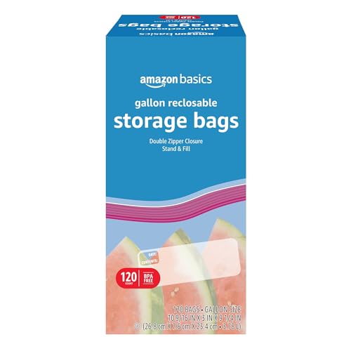 120 Pack Amazon Basics Gallon Food Storage Bags