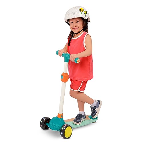 Wooden Kids Scooter Adjustable Height Light-Up Wheels 3-Wheel