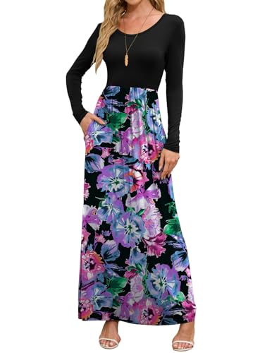 Long Sleeve Boho Maxi Dress Casual Flowy Sundress