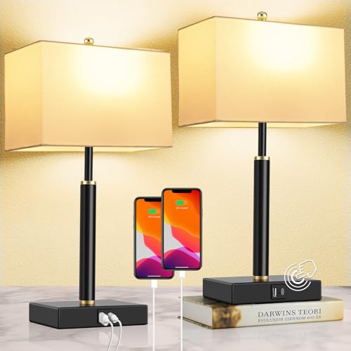2 Pack Touch Bedside Lamps with USB Charging Ports