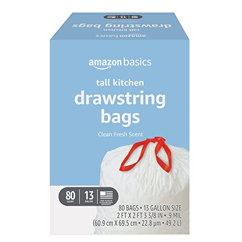 80 Count Amazon Basics Tall Kitchen Trash Bags 13 Gallon