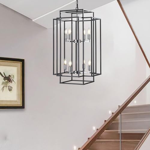 8-Light Modern Foyer Chandelier for High Ceilings