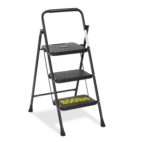 3 Step Foldable Ladder, 800lb Anti-Slip Stool