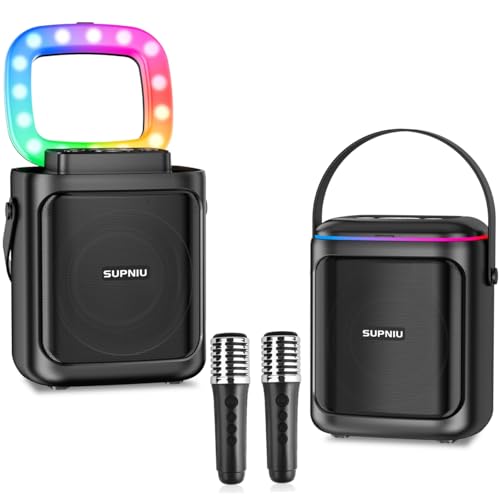 Karaoke Machine with Bluetooth and 2 Wireless Microphones (Portable)