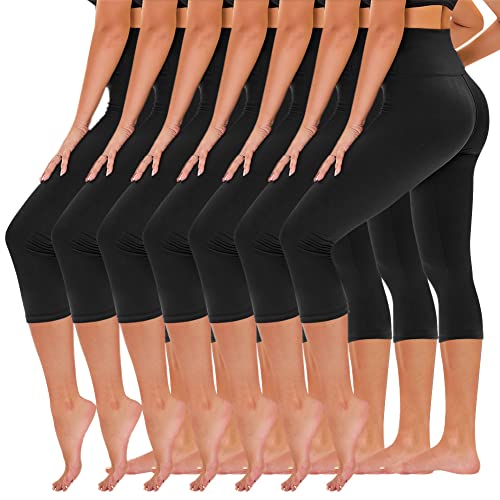 7 Pack High Waisted Capri Leggings for Women
