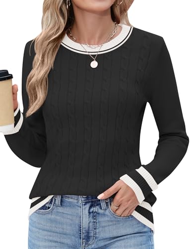 Womens Cable Knit Long Sleeve Pullover Sweater Top