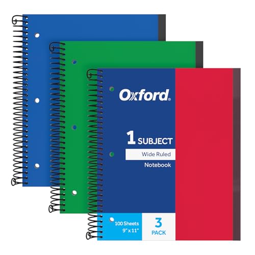 3 Pack Spiral Notebooks, Wide Ruled, 8.5 x 11 Inch