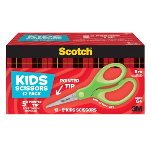12 Pack Scotch Kids Scissors Soft Touch Pointed Tip