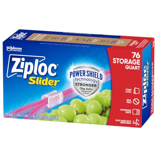 76 Count Ziploc Quart Food Storage Slider Bags Durable